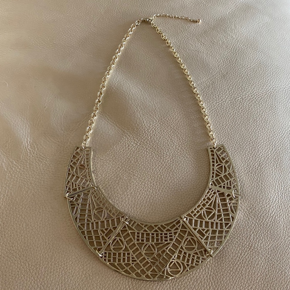 Gold Aztec Pattern Bib Statement Necklace - image 3